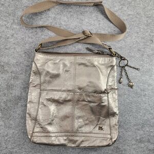 The Sak Metallic Champagne Leather Crossbody Bag Boho Shimmer Women OS